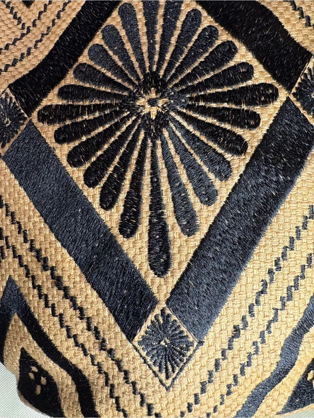 Maya Jute Hippie Woven Geometric Crossbody Bag in Black and Tan